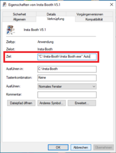 Eigenschaftsfenster Autostart